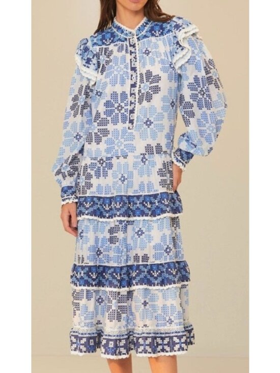 FARM Rio Dresses & Skirts - Farm Rio Women's Sz Medium Stitched Floral Maxi Dress With Lace Trim